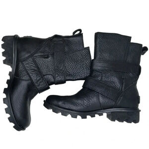 Sorel Phoenix Black Leather Waterptoof Moto Engineer Boot Size 6